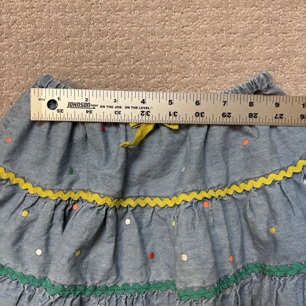 Mini Boden Denim Tiered Twirl Skirt Girls Size 3-4 Whimsy Colorful Boho Western